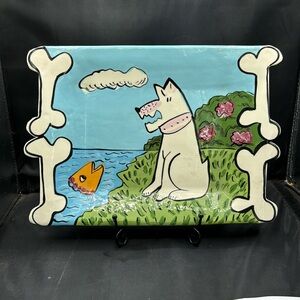 Vintage retro 1990s art style studio pottery plate